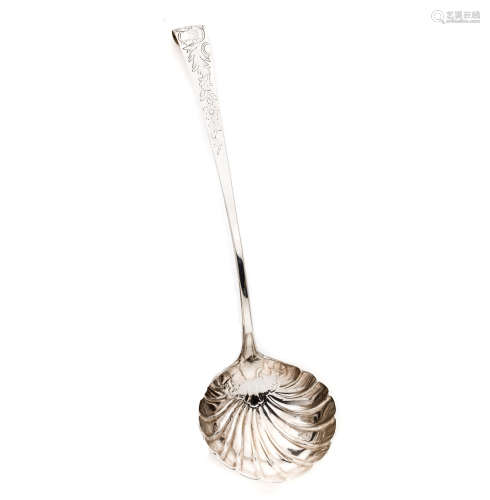AN IRISH GEORGE III SILVER SOUP LADLE, MICHAEL CORMICK, PROBABLY RETAILED BY JOHN LAUGHLIN, DUBLIN,
