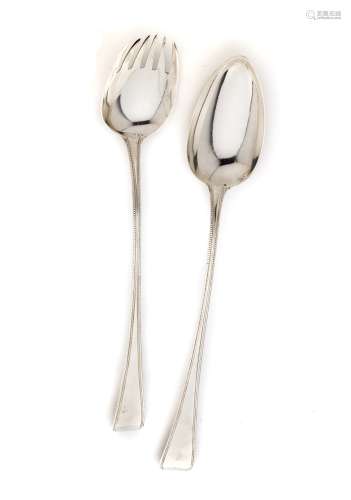A MATCHED PAIR OF GEORGE III SILVER SALAD SERVERS, LONDON, 1796/98