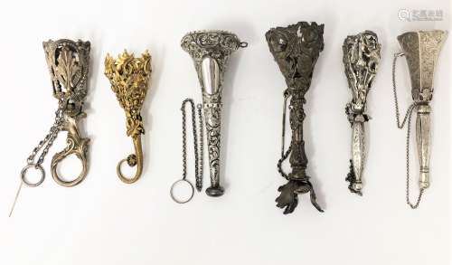 A COLLECTION OF SIX VICTORIAN POSY HOLDERS, PROBABLY BIRMINGHAM, LATE 19TH CENTURY