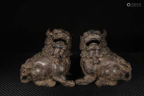 Set Of Chinese Bronze Lion Ornaments