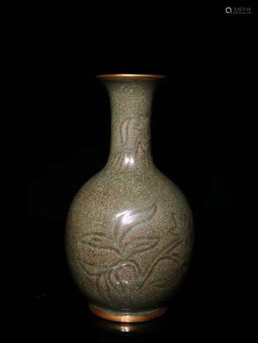 A Chinese Porcelain Jun Kiln Floral Vase With Gold