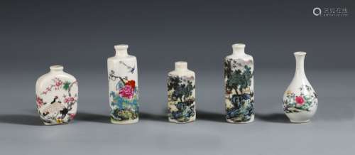 Set Of Chinese Porcelain Wucai Floral Snuff Bottles