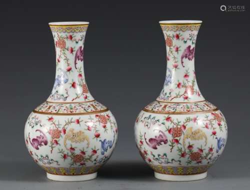 Pair Of Chinese Porcelain Famille Rose Floral Vases