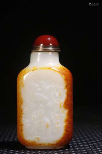 A Chinese Hetian Jade Figure-Story Snuff Bottle