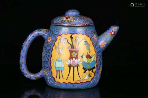 A Chinese Zisha Teapot Of Cloisonne