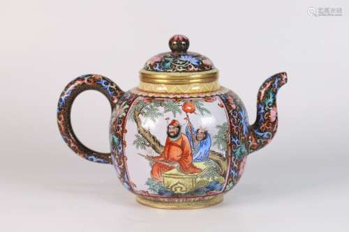 A Chinese Zisha Teapot Of Enameled