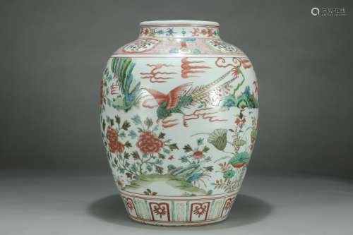 A Chinese Porcelain Wucai Phoenix&Dragon Jar
