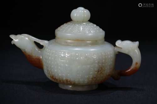 A Chinese Hetian Jade Dragon&Phoenix Teapot