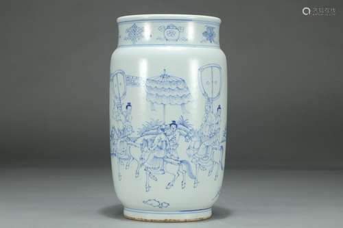 A Chinese Porcelain Bw Figure-Story Vase