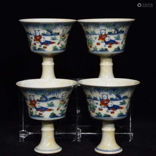 Set Of Chinese Porcelain Figure Cups