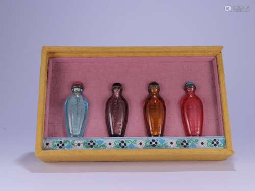 Set Of Chinese Glassware Poetry Snuff Bottles