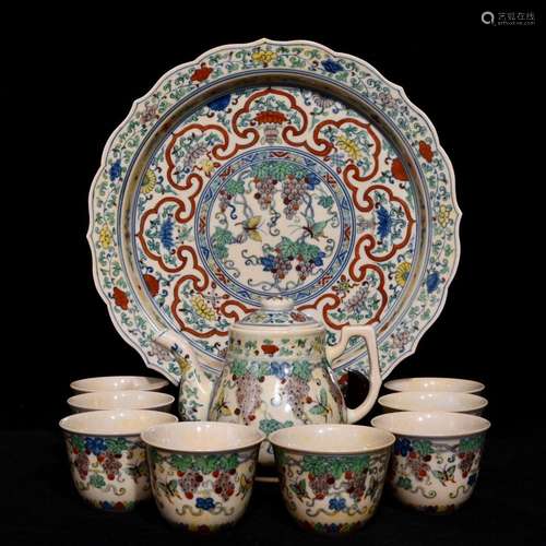 Set Of Chinese Porcelain Doucai Teapot&Cups