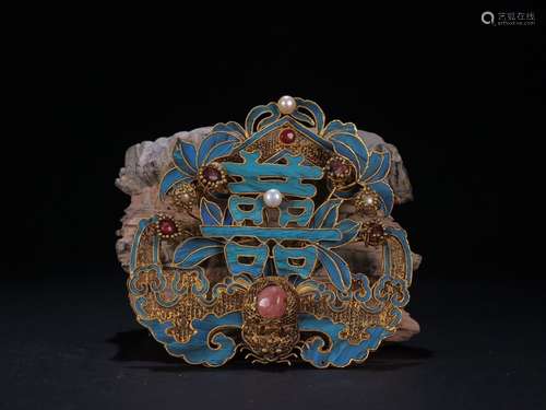 A Chinese Gilt Silver Enameling Blue Hair Pendant