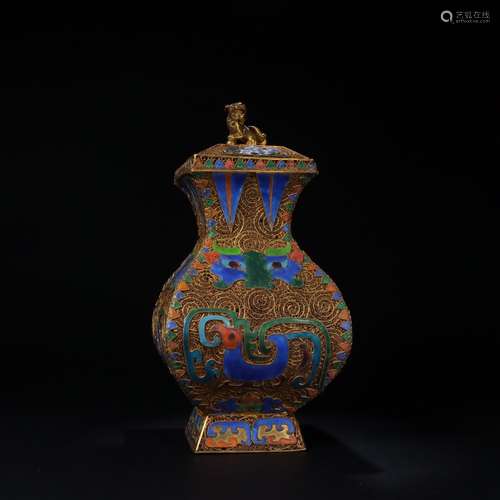 A Chinese Gilt Silver Enameling Blue Beast Vase