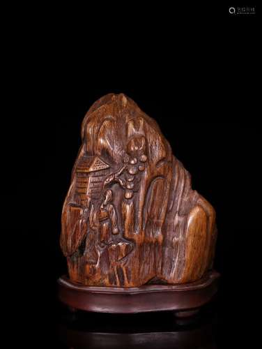 A Chinese Agarwood Figure-Story Ornament