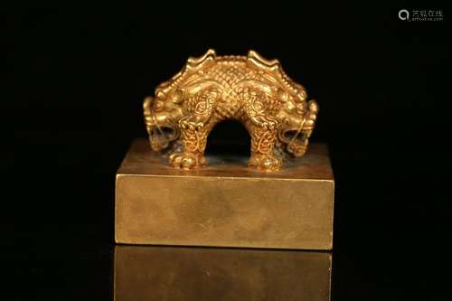 A Chinese Gilt Bronze Dragon Seal