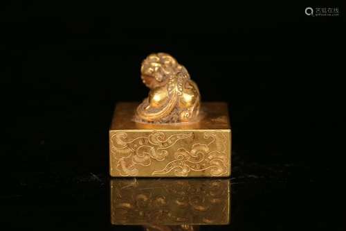 A Chinese Gilt Bronze Beast Seal