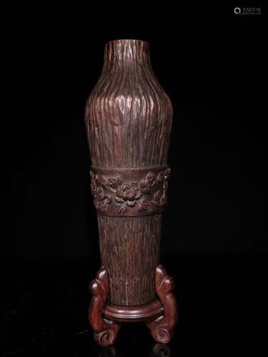 A Chinese Agarwood Floral Pattern Vase