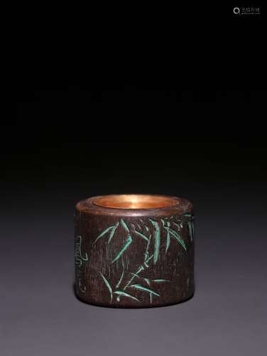 A Chinese Agarwood Poetry Carving Thumb Ring