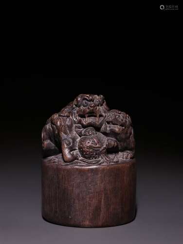 A Chinese Agarwood Lion Seal