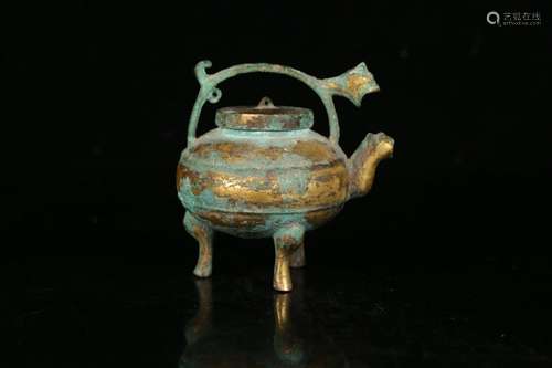 A Chinese Gilt Bronze Pot With Handle