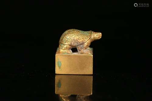 A Chinese Gilt Bronze Turtle Seal