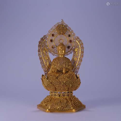 A Chinese Gilt Silver Gautama Buddha Statue