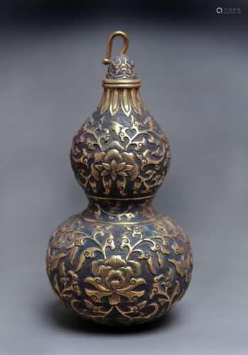 A Chinese Gilt Silver Gourd Vase