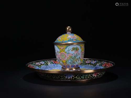 A Chinese Cloisonne Floral Teapot&Tray