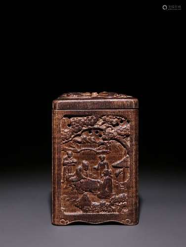 A Chinese Agarwood Figure-Story Pendant