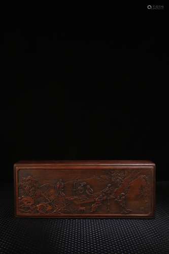 A Chinese Bamboo Figure-Story Box With Lid