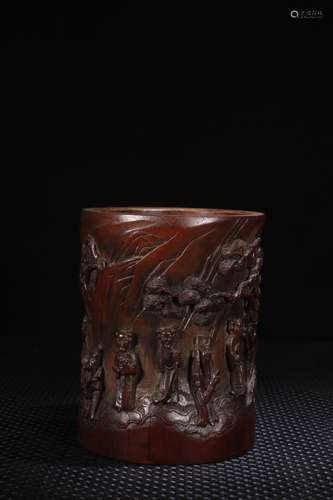 A Chinese Bamboo Figure-Story Brush Pot