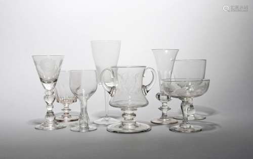 A group of eight various glasses 19th/20th century, including a baluster goblet engraved with