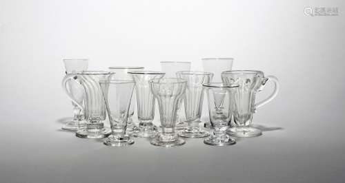 Eleven dwarf ale or jelly glasses 18th/early 19th century, one with wrythen moulding and a
