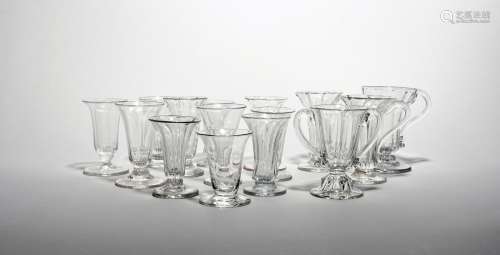 Fifteen jelly or dwarf ale glasses 18th/19th century, with slender bell or drawn trumpet bowls, most