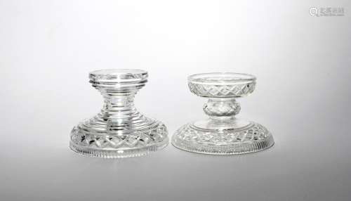 Two cut glass pineapple stands early 19th century, with wide feet, cut with diamond bands and