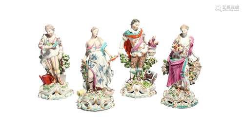 A rare set of four Derby figures of the Elements c.1770, emblematic of Earth, Water, Fire and Air,