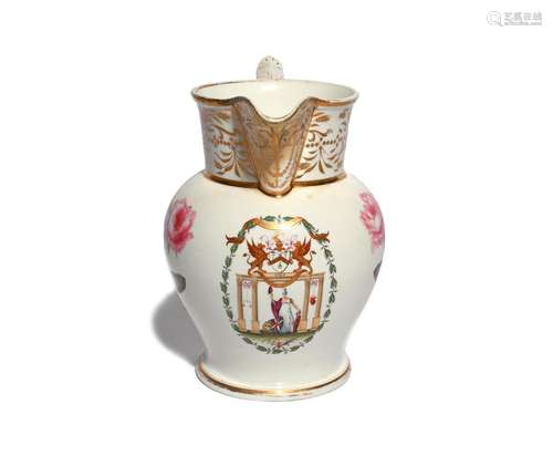 A rare English porcelain jug 19th century, decorated with the Arms of the Worshipful Company of