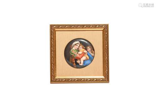 A Continental porcelain circular plaque 19th century, painted with Raphael's Lady Madonna and Child,