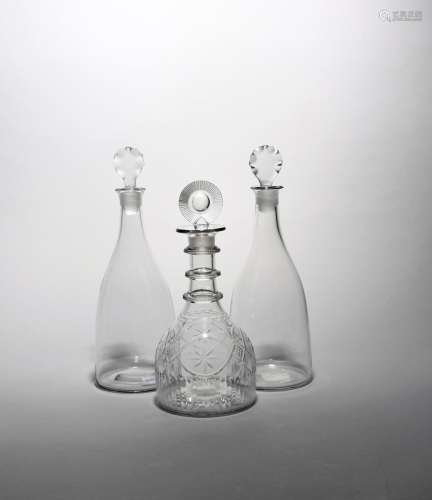 An Irish (Cork) decanter and stopper late 18th century, the moulded base cut above with a star and