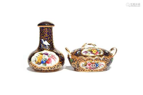 A Spode 'Lizard' bottle and stopper and a violeteer and cover c.1820, each richly decorated in