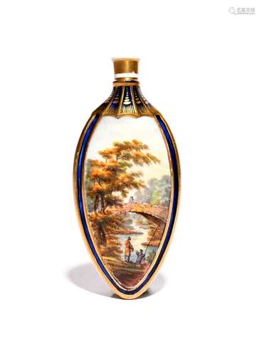 An English porcelain scent bottle c.1815-20, probably Derby or Chamberlain's Worcester, of flattened