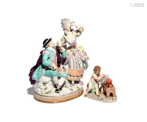 A Meissen figure group of lovers 19th century, modelled as a courting couple, the man seated and