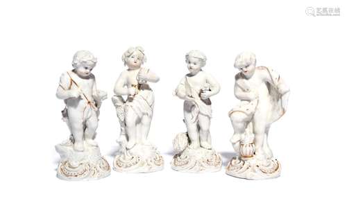 A rare set of Plymouth figures of the four Seasons c.1770, each modelled as a putto with varying