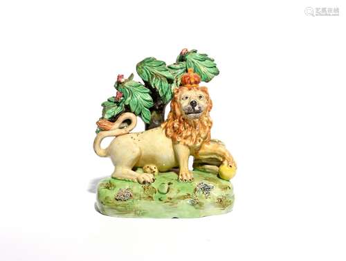 A John Walton (Staffordshire) figure of the English lion c.1820, crowned and with his head turned to