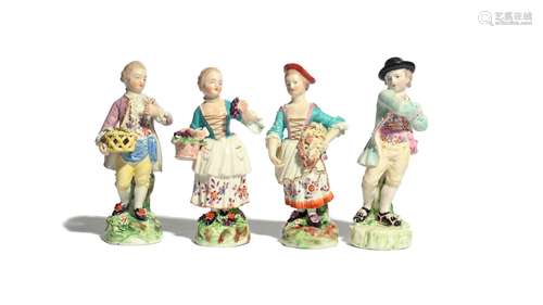 A set of four Derby figures of the Rustic Seasons c.1770-75, modelled as children with varying