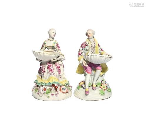 An early near pair of Derby sweetmeat figures c.1753-55, attributed to Andrew Planché, modelled as a