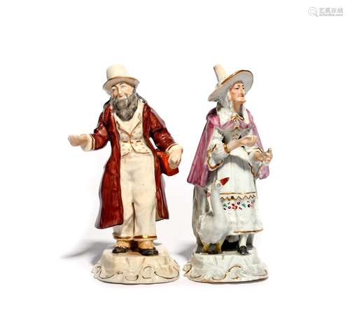 Two Staffordshire porcelain figures of a Jewish Pedlar and Mother Goose 2nd half 19th century, the