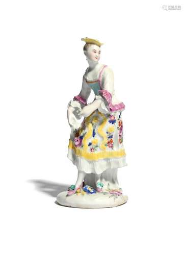 An early Derby figure of a Scottish dancer c.1755-56, with some dry-edge characteristics, standing