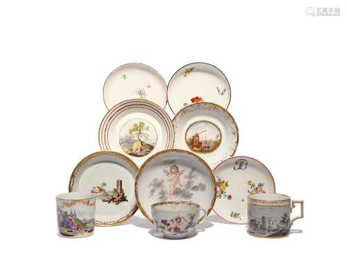 A group of Continental porcelain tea and coffee wares 2nd half 18th century, including a Volkstedt